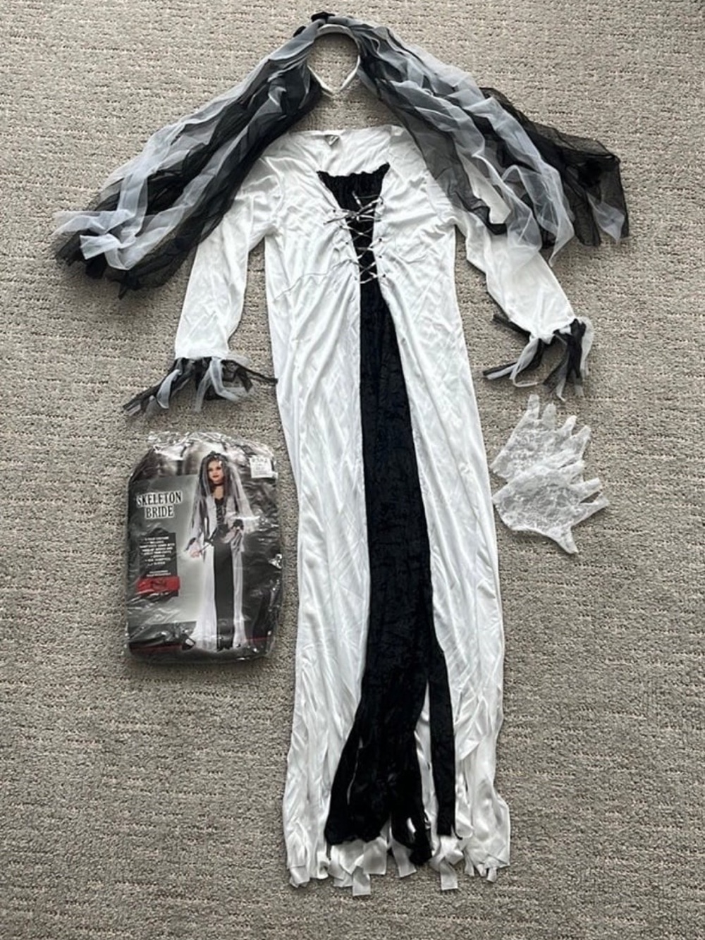 Skeleton Bride Kids Costume - White and Black Ghostly Dress